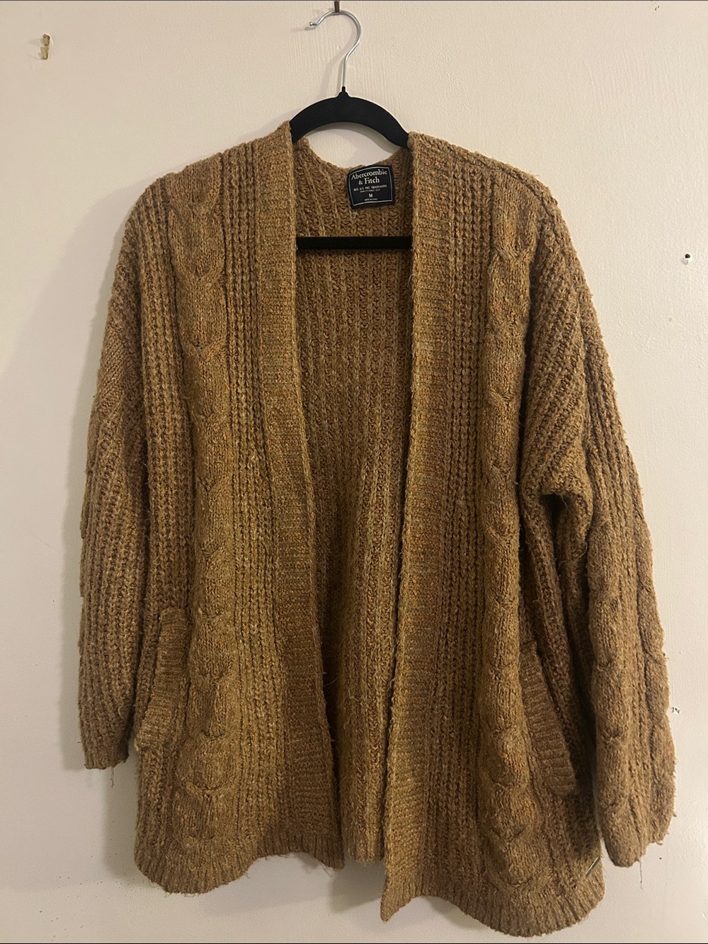 Abercrombie & Fitch Camel Brown Cable Knit Open Cardigan
